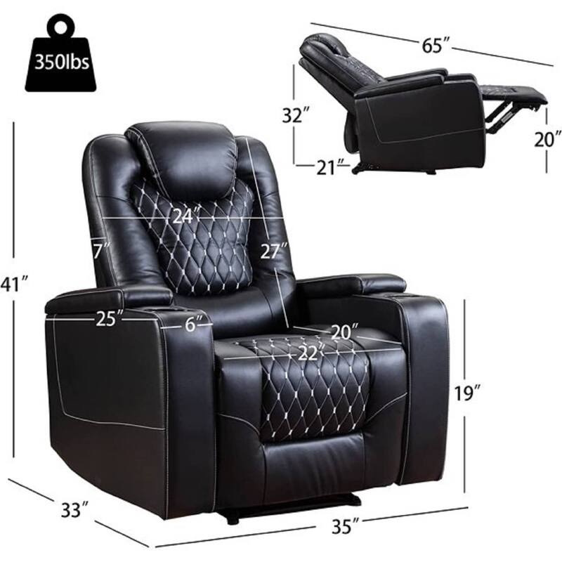 Overstuffed Electric Home Theater Seating PU Leather Reclining Furniture with Hidden Arm Storage