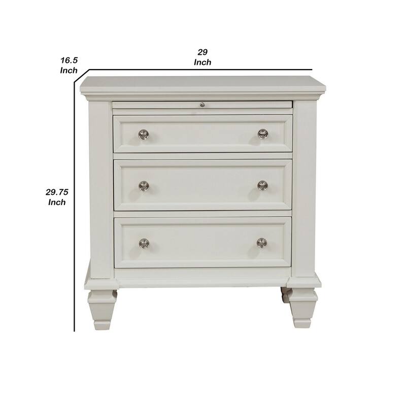 White/Nickel 3 Drawer 29 in. W Nightstand with Sturdy Hardware and Ample Storage