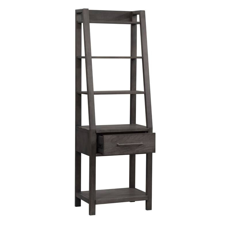 Modern Farmhouse Dusty Charcoal Distressed Leaning Bookcase