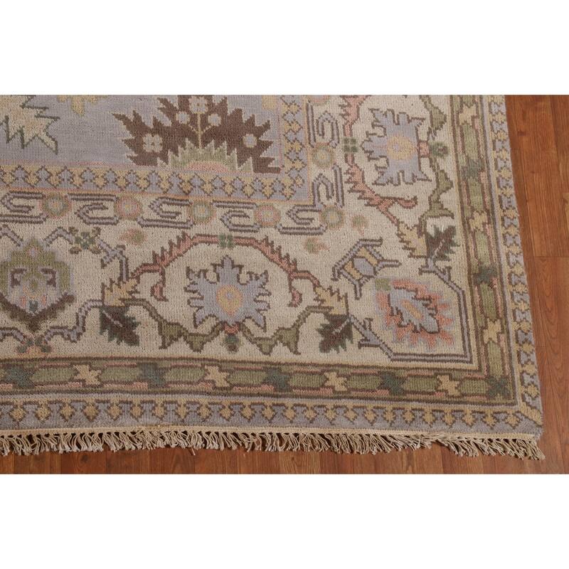 All-Over Gray & Ivory Oushak Indian Area Rug Hand-Knotted Wool Carpet - 9'4" x 11'11"