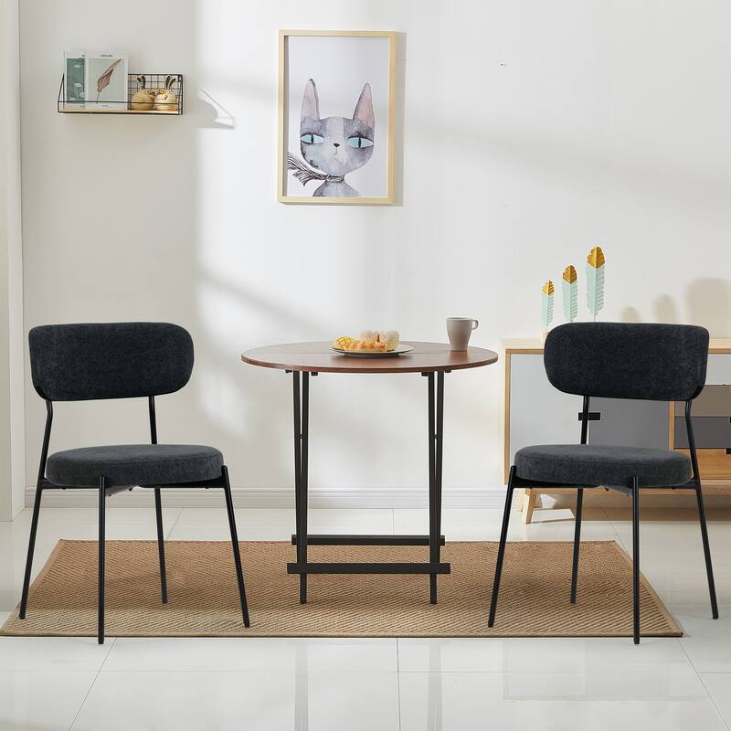 Set of 2 Aya Black Chenille Dining Chair with Black Steel Legs