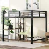 Modern Full Size Metal Loft Bed, with Built-in Desk & Storage Shelves ...