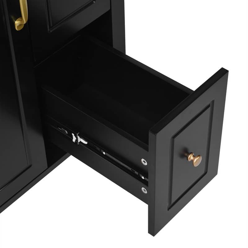 24'' Bathroom Vanity w/ Ceramic Sink Top, Modern Bathroom Vanity Cabinet w/ 1 Soft Close Door, 2 Soft Close Drawers & Door Racks