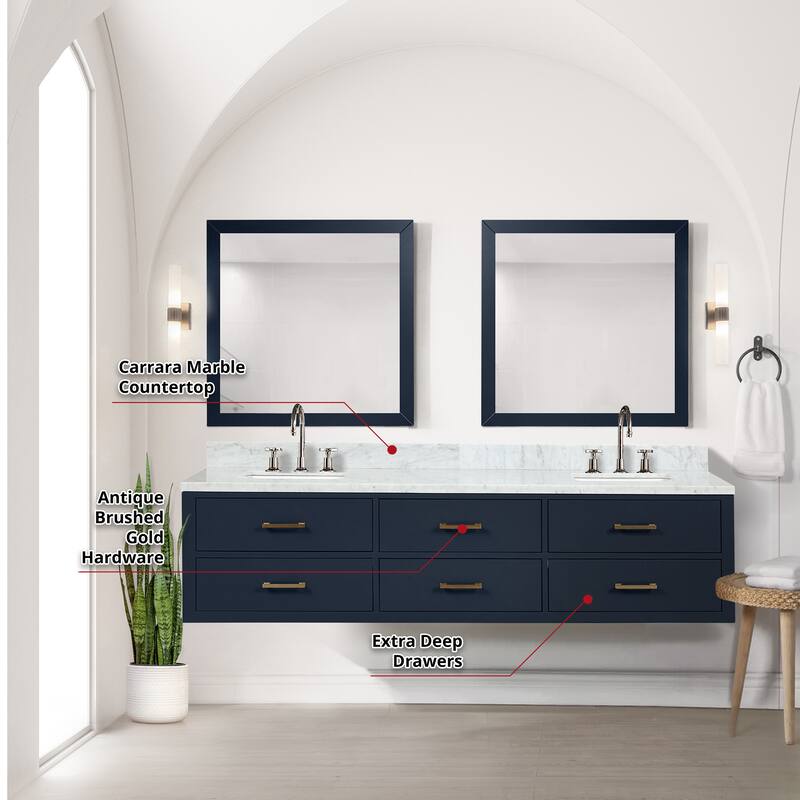 Lexora Castor Double Bath Vanity, Carrara Marble Top, Faucet Set, and Mirrors
