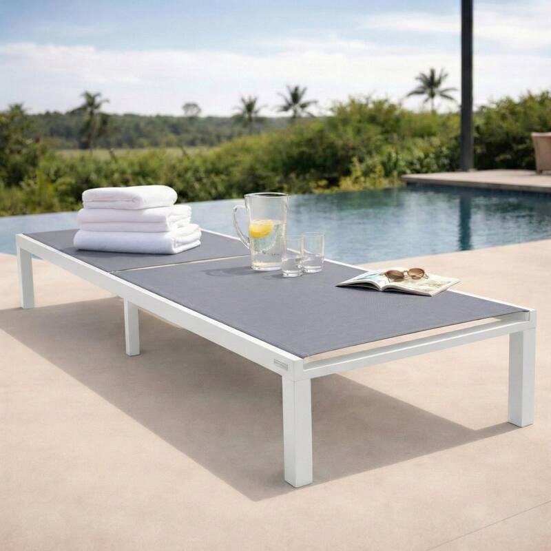 Marlin Outdoor Reclining Aluminum Chaise Lounge Chair with Breathable Mesh Sling Fabric, Non-Slip Foot Pads for Patio & Poolside