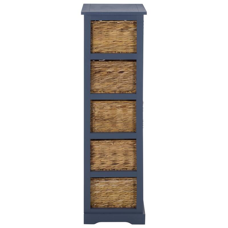 SAFAVIEH Faith Distressed Black 5-Drawer Wicker Basket Storage Tower - 17.3" x 13.4" x 46.1" - 17"W x 13"D x 46"H