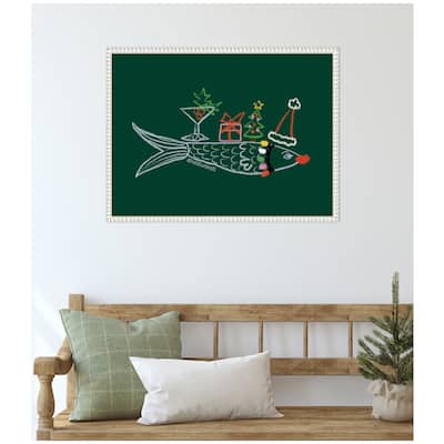 Kate and Laurel Sylvie Beaded Santa Sardine Framed Canvas by Kendra Dandy