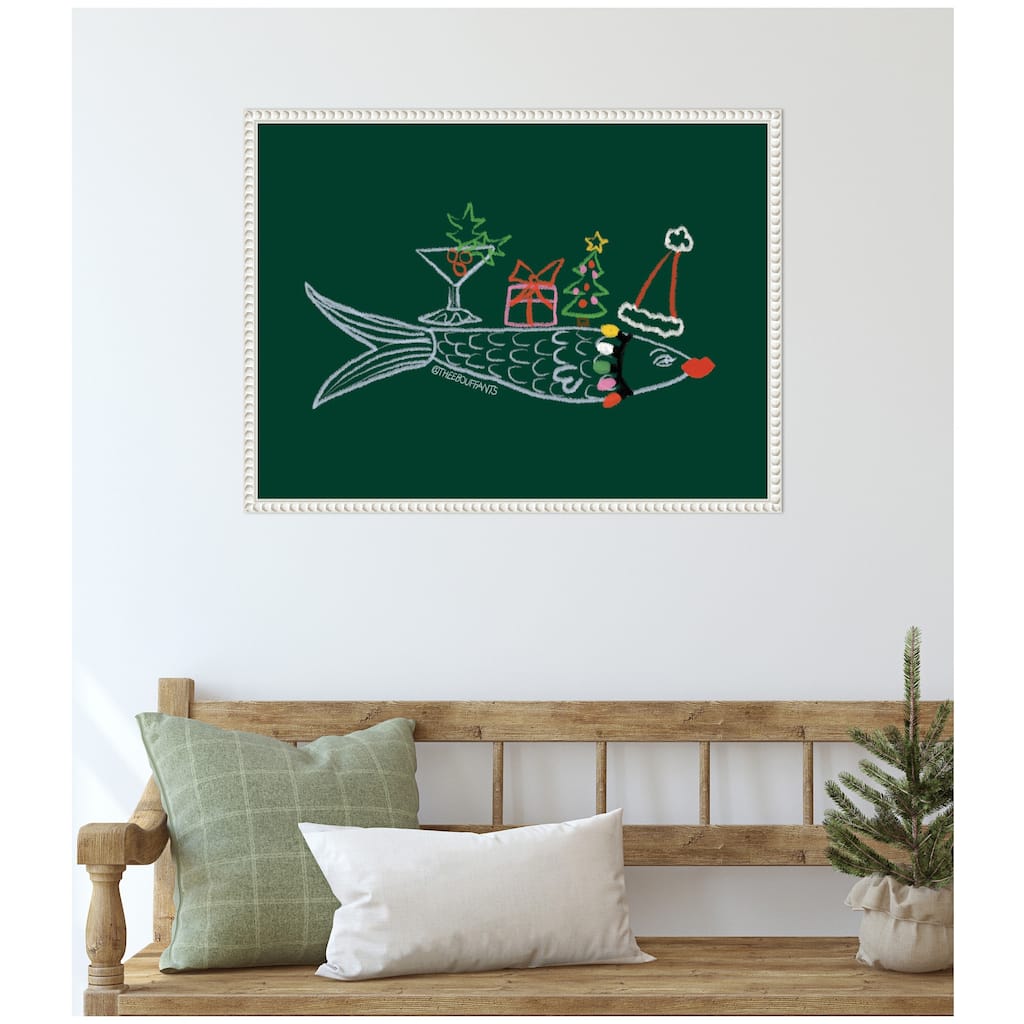 Kate and Laurel Sylvie Beaded Santa Sardine Framed Canvas by Kendra Dandy