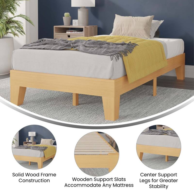 Wood Platform Bed with 14 Wooden Support Slats
