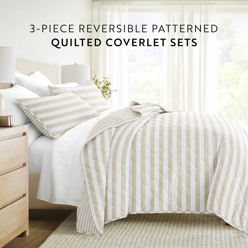 Becky Cameron All Season 3 Piece Striped Reversible Quilt Set