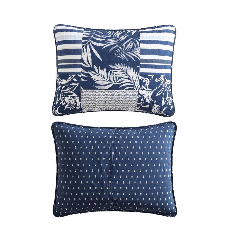 Nautica Avalon Patchwork Print Reversible Lightweight Cotton Quilt (Navy, 3 Piece Set)