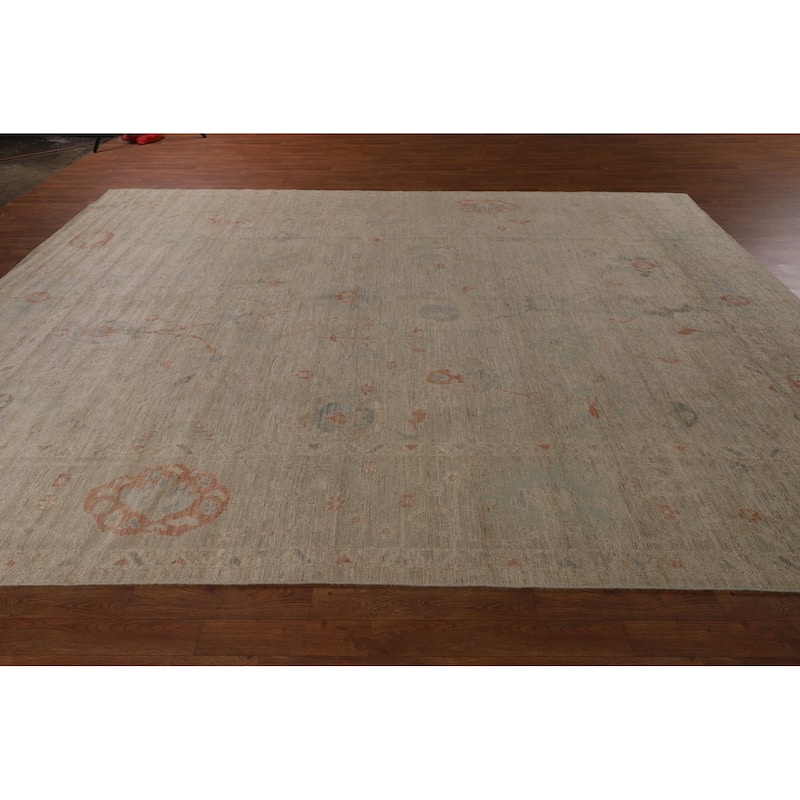 Vegetable Dye Beige Oushak Turkish Rug Hand-Knotted Wool Carpet - 9'2"x 12'3"