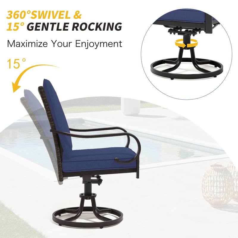 EROMMY Outdoor Swivel Patio Chairs, Heavy Duty Dining Chairs with Thickened Cushions, Wicker Patio Chairs with Gentle Rocker