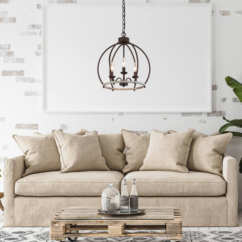 Farmhouse 3-Light Lantern Chandelier Rustic Pendant for Kithcen Island Foyer - 15'' L x 15'' W x 16.5'' H