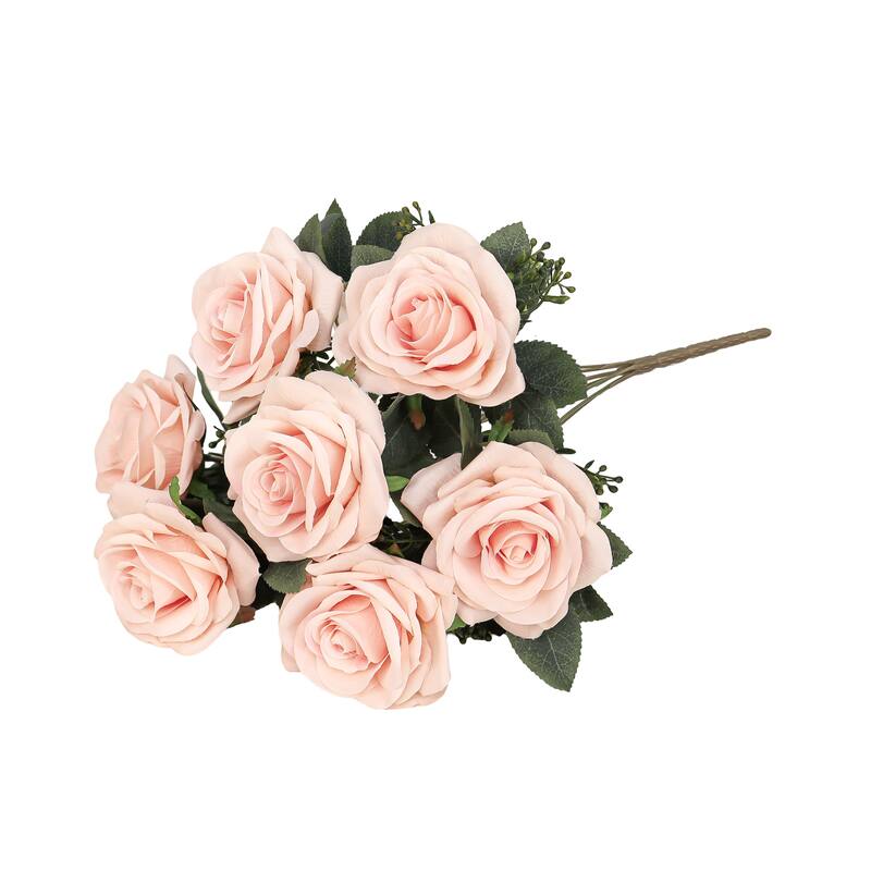 Set of 2 Peach Artificial Queen Tea Rose Flower Stem Bush Bouquet 17in - 17" L x 9" W x 9" DP