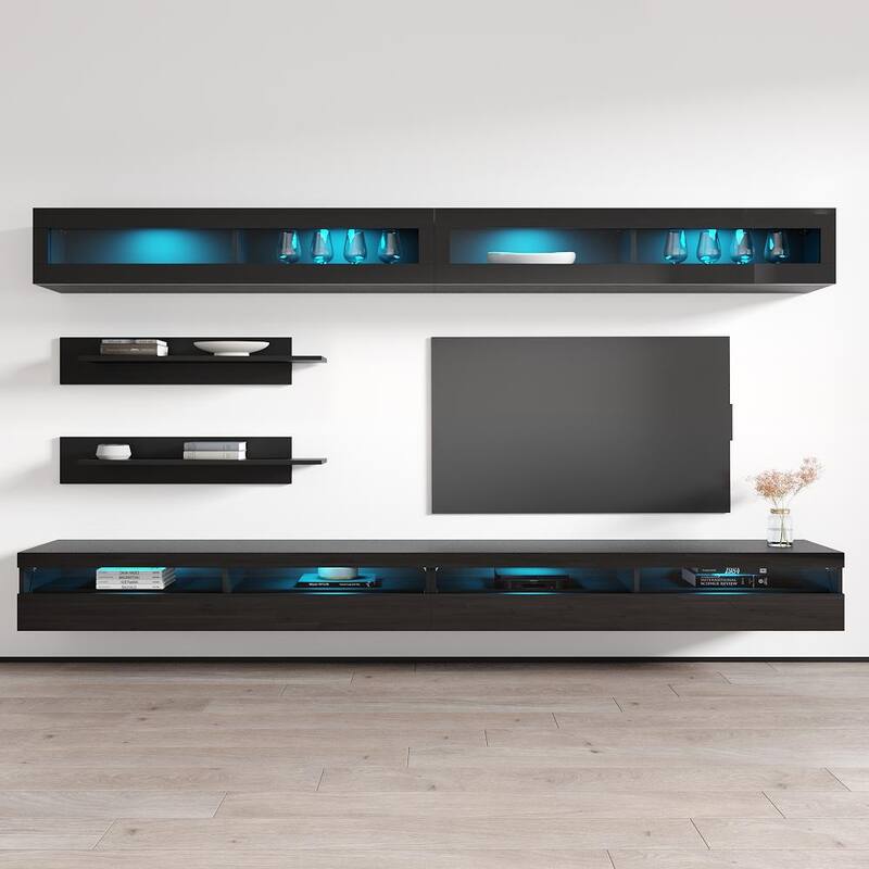 Fly I2 35TV Wall-mounted Floating Modern Entertainment Center Set - Black