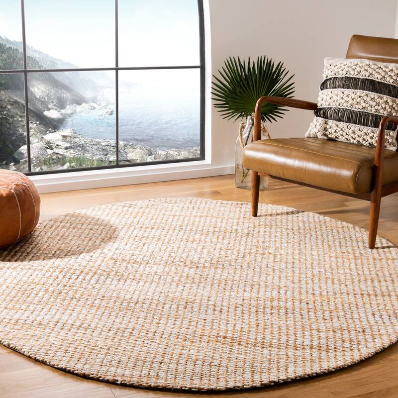 SAFAVIEH Handmade Marbella Fine Modern Jute Rug - 4' Round - Natural/Ivory