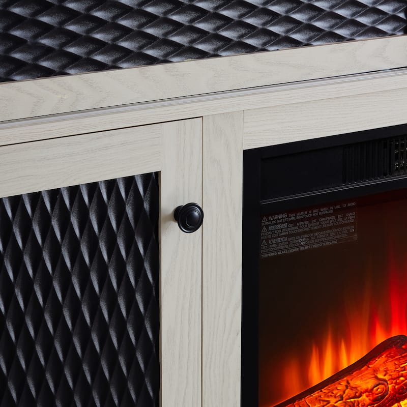 Modern Fireplace TV Stand with Sliding Door, Open and Closed Storage Space, for Living Rooms and Bedrooms, White