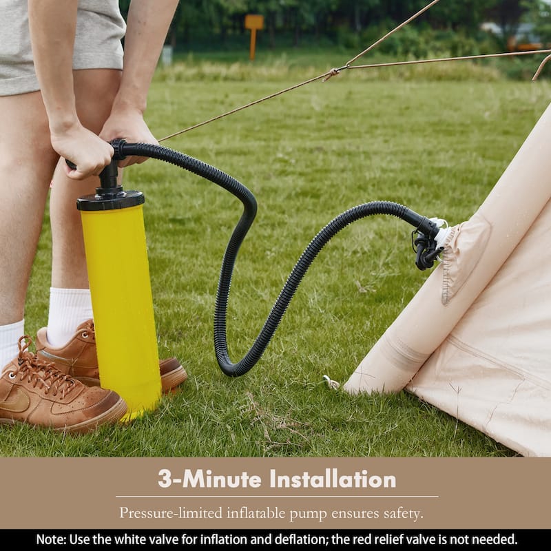 Inflatable Tent 4-6 Person - Instant Setup Waterproof Cabin Tent with Pump (Beige/Light Green)