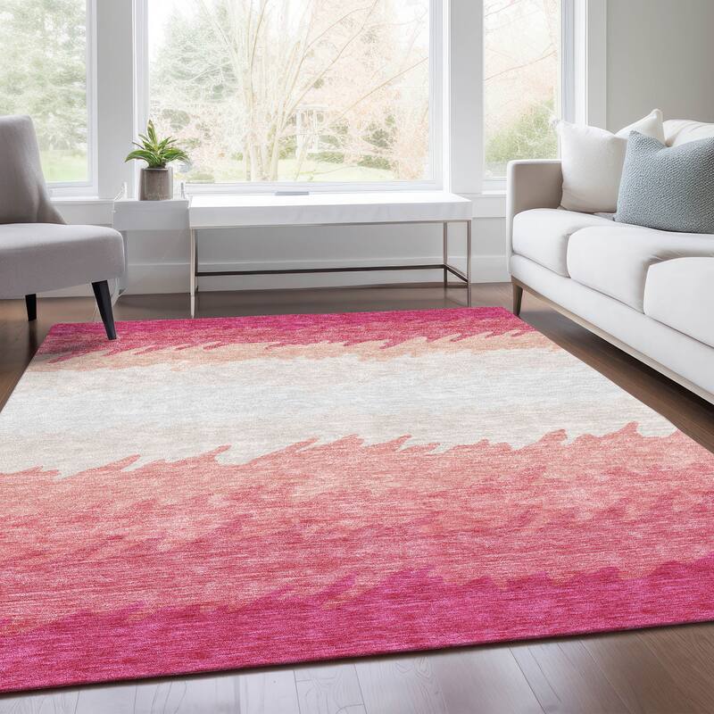 Machine Washable Indoor/ Outdoor Chantille Abstract Ombre Rug