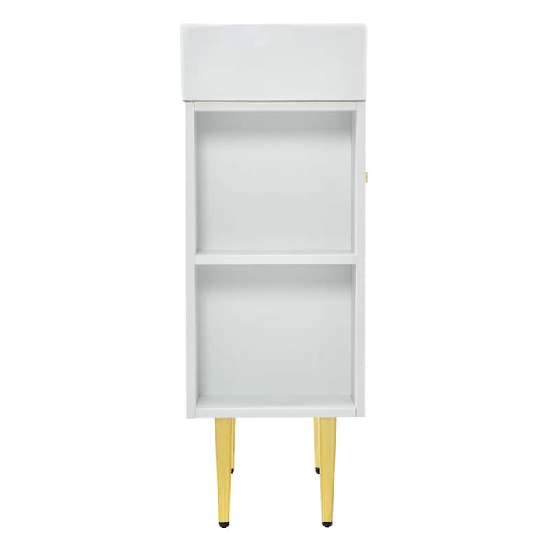 21.6" White Bathroom Vanity with Side Storage, Ceramic Undermount Sink, Soft-Close Door, and Elegant Golden Handle