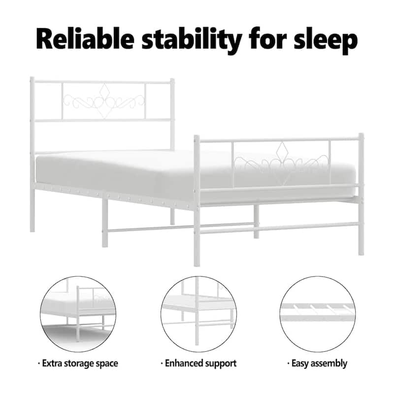 vidaXL 12 Inches White Twin Metal Bed Frame No Mattress - 77.2" x 41.3" x 35.4"