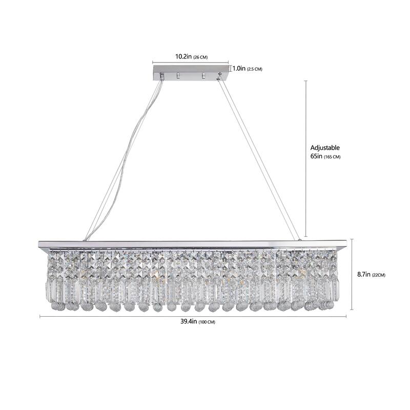 Modern Rectangular Crystal Chandelier 8-Light Pendant Lights for Dining Room (Bulbs Not Included)