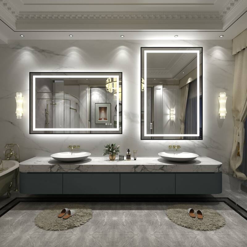 Black Metal Framed LED Front Light and Backlit Anti-Fog Wall Bathroom/ Vanity Mirror
