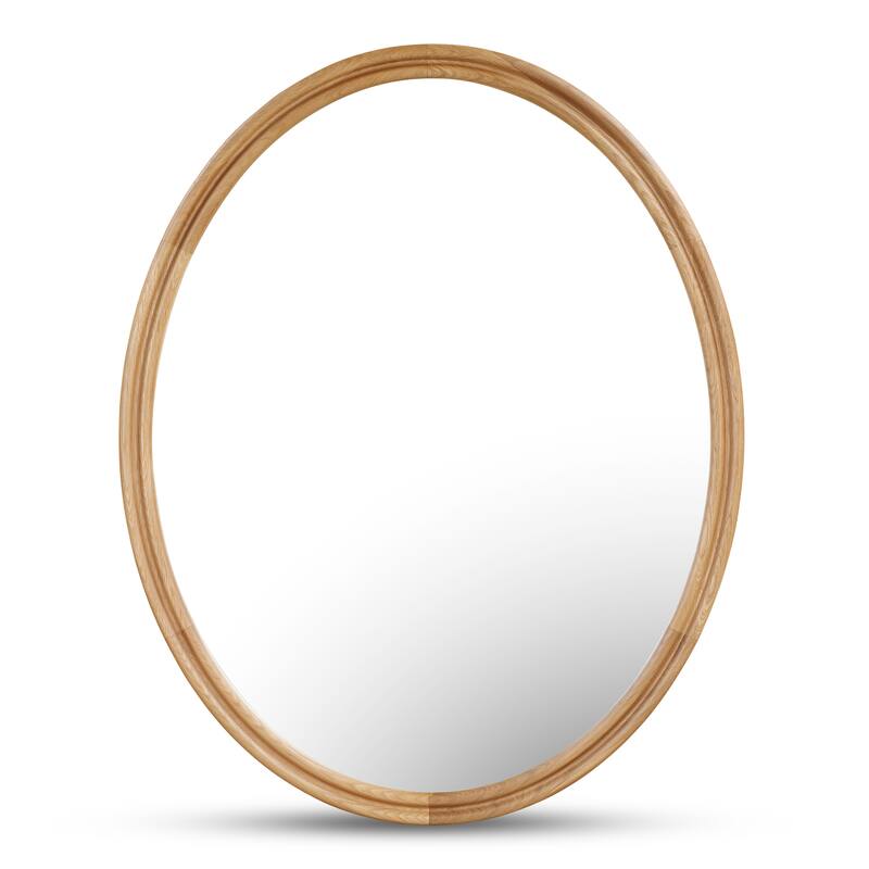 NADAAL STUDIOS Olyen Mirror, Oval Solid Walnut Frame with Double Edge Detail, Natural Walnut - Oak - 40.0in H X 1.06in D X 32.0in W