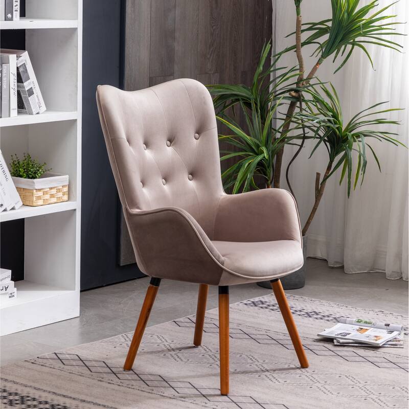 Chocolate Modern 30" Polyester Button Tufted Accent Chair with Solid Wood Frame for Living Room