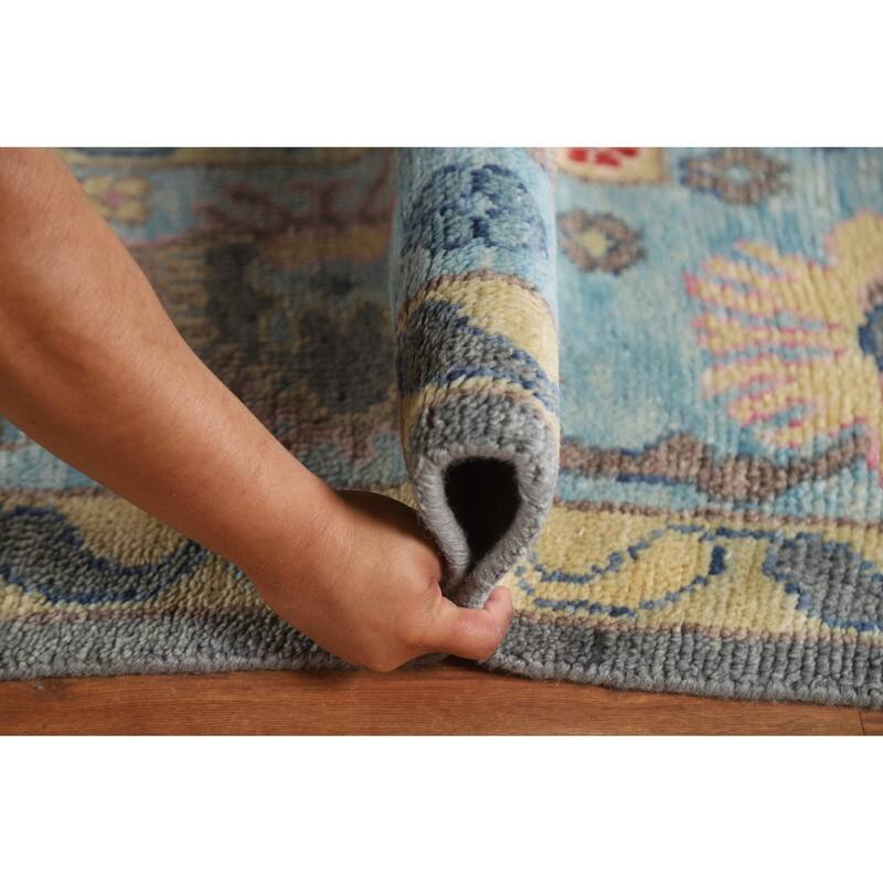 Gray Floral Oushak Oriental Area Rug Hand-Knotted Wool Carpet - 9'0"x 11'9"