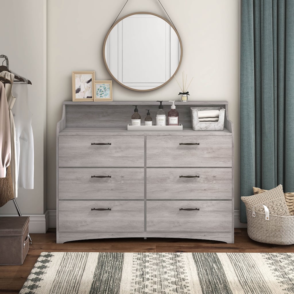 DH BASIC Simple Transitional 47-inch Wide 6-Drawer Double Dresser by Denhour