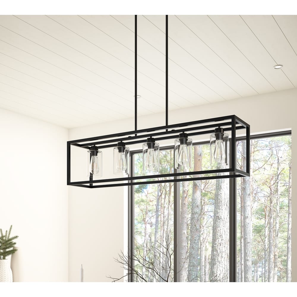 Modern Black 5-Light Rectangle Iron Frame Kitchen Island Pendant Lighting Fixture