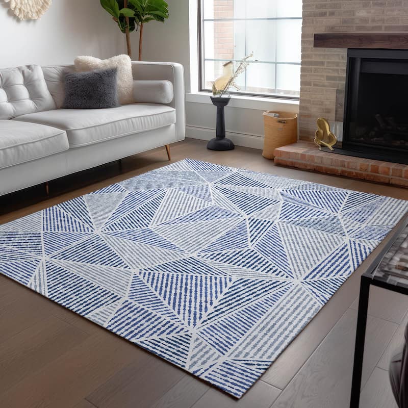 Machine Washable Indoor/ Outdoor Chantille Mosaic Geometric Rug