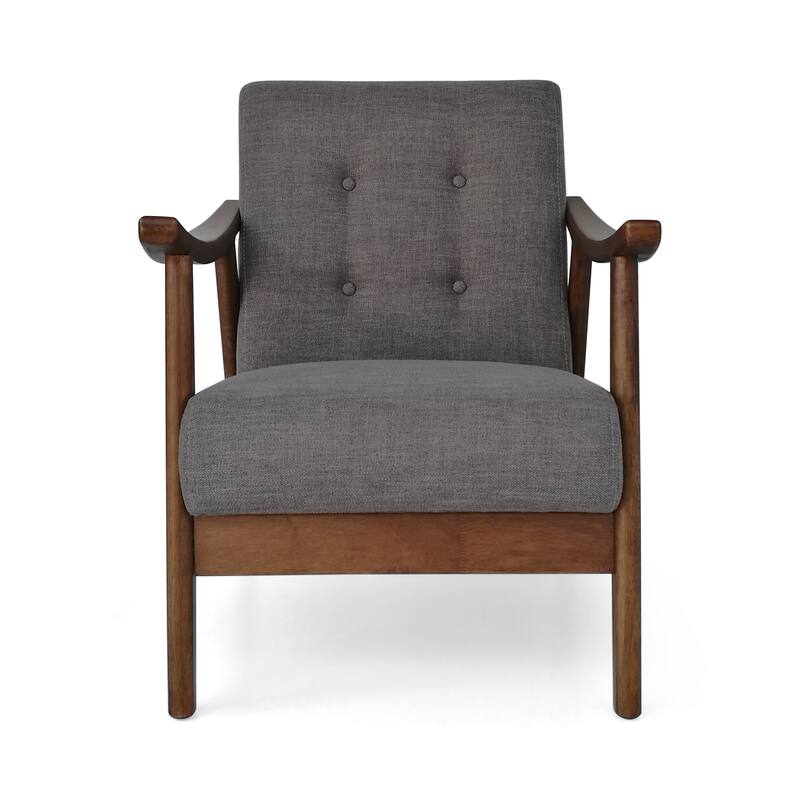 Polyester Upholstery Mid-Century Tufted Armchair with Rubberwood Frame