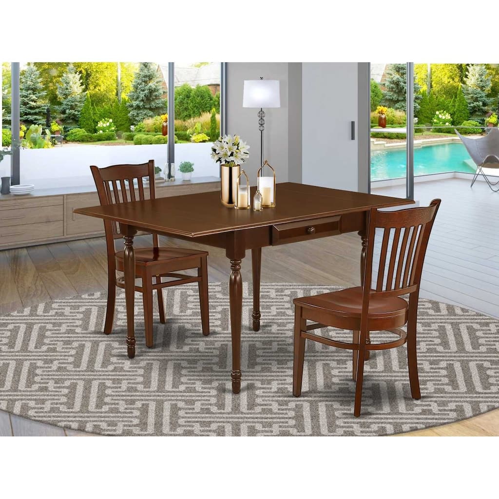 HomeStock 3-Pc Mahogany Finish Solid Wood Top With Dropleaf Dining Table Set