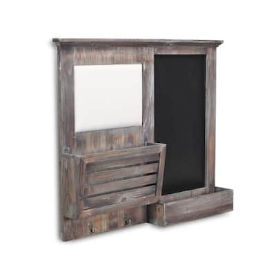Gray Wooden Wall Chalkboard with Side Storage Basket - 29.5W x 4.2 D x 24.5 H