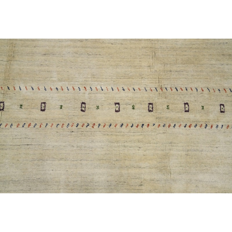 Hand Knotted Oriental 100% Wool Carpet Tribal Animal Pictorial Beige & Ivories Gabbeh Area Rug - 9' 11'' X 9' 10''
