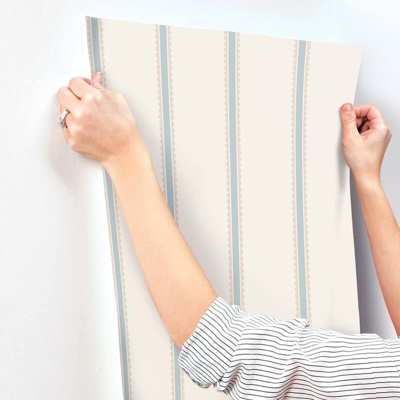 Advantage Bobbin Stripe Light Blue Scalloped Wallpaper