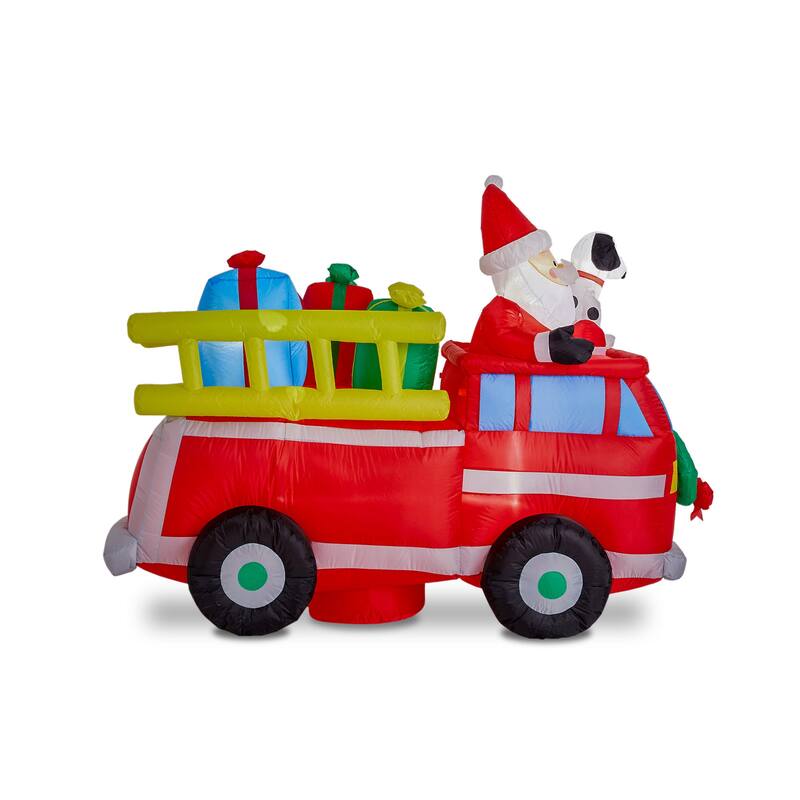 Glitzhome 7FT LED Lighted Inflatable Santa in Truck Decor