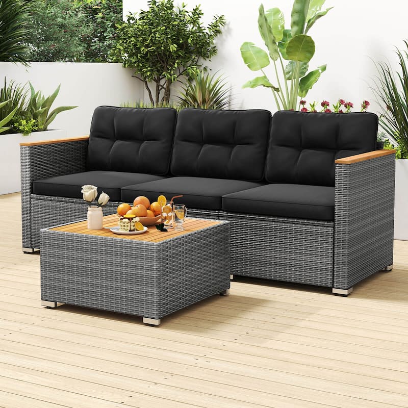 Costway 3-Seat Patio Couch Sofa PE Rattan Wicker Outdoor Loveseat - See Details