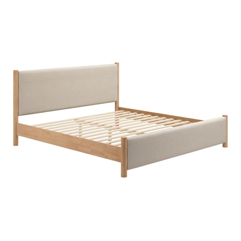 HomeRoots Natural and Beige Wood And Upholstery King Bed Frame