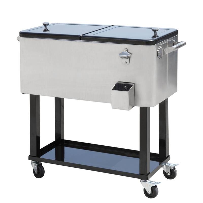80 Quart Cooler Ice Chest Steel Frame With Wheels And Handles - 35.5" L x 15.25" W x 32.75" H