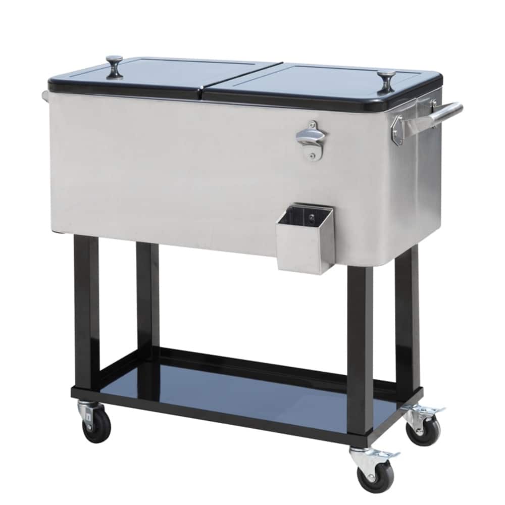 80 Quart Cooler Ice Chest Steel Frame With Wheels And Handles - 35.5" L x 15.25" W x 32.75" H