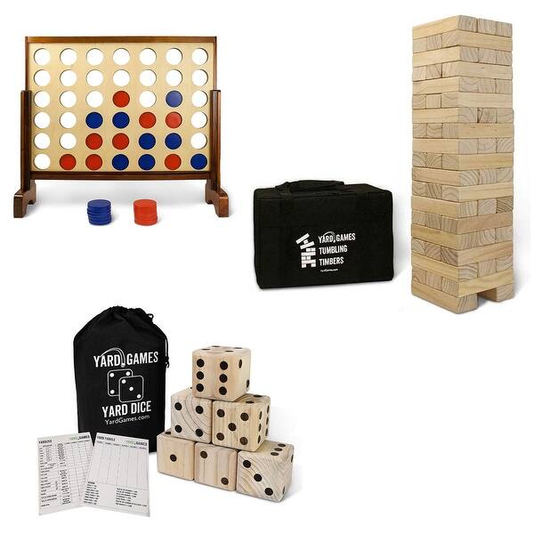 slide 1 of 8, YardGames Giant Tumbling Timbers Outdoor Game Bundle w/ 4 in a Row & Jumbo Dice - 10.4 x 7.2 x 3.8 inches