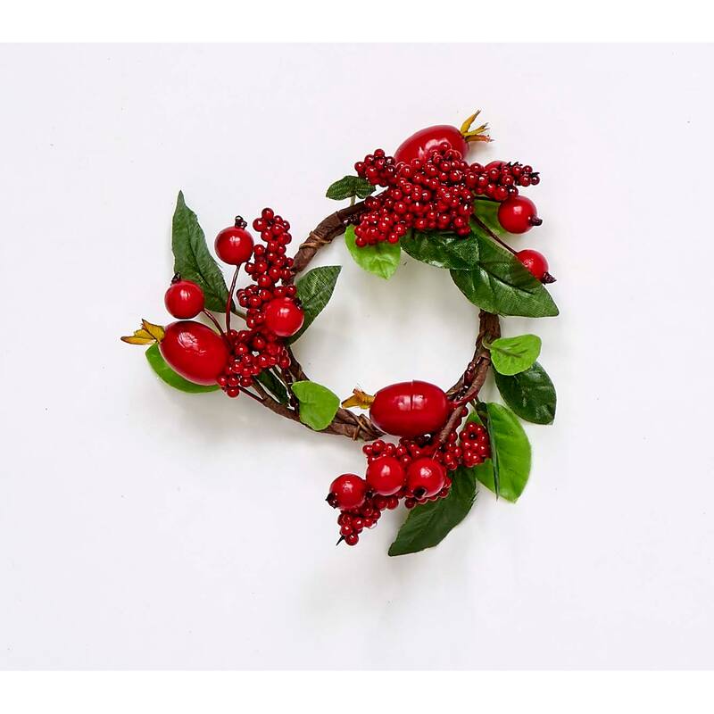 2.25" Mixed Berry Candle Ring w/ Leaf, Set of 2 - 6