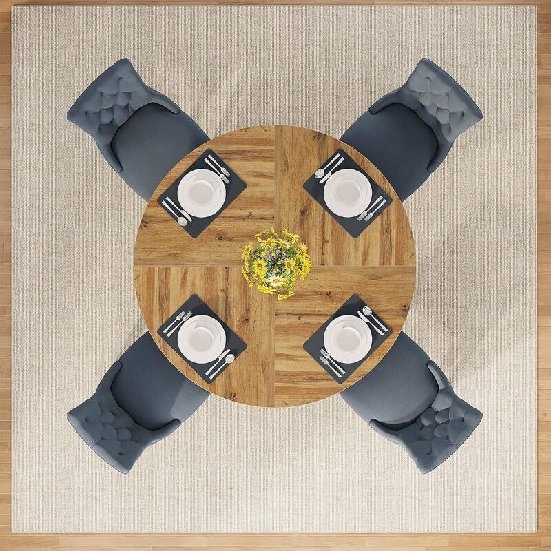 47" Round Farmhouse Dining Table -Wood Kitchen Table for 4, Cross Base Wooden Dinner Table for Dining Room, Breakfast Nook