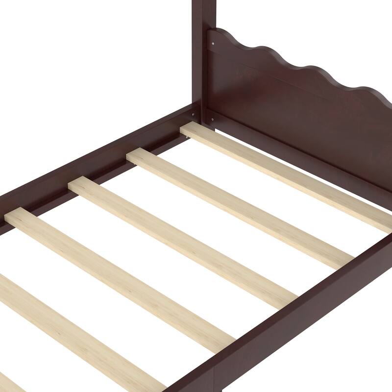 Twin House Floor Bed with Support Slats, Solid Wood House Bed Frame for Kids, No Box Spring Needed