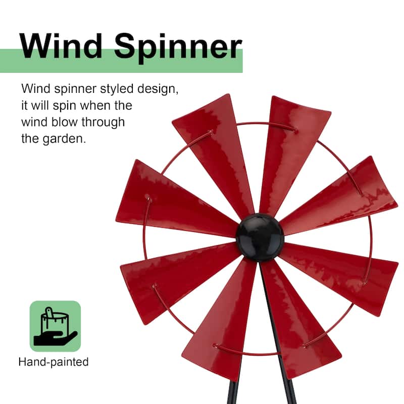 Glitzhome 44"H Glossy Painted Metal Yellow//Blue/Orange/Red Flower Wind Spinner Yard Stake