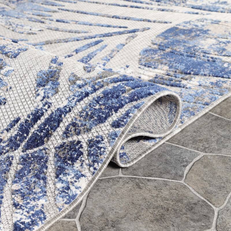 Superior Tropical Leaves Coastal Indoor Outdoor Area Rug